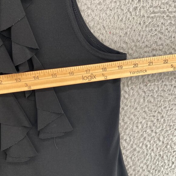 Chicos Top Womens 2 US Large Black Mock Neck Sleeveless Ruffled Front Stretch - Picture 7 of 9